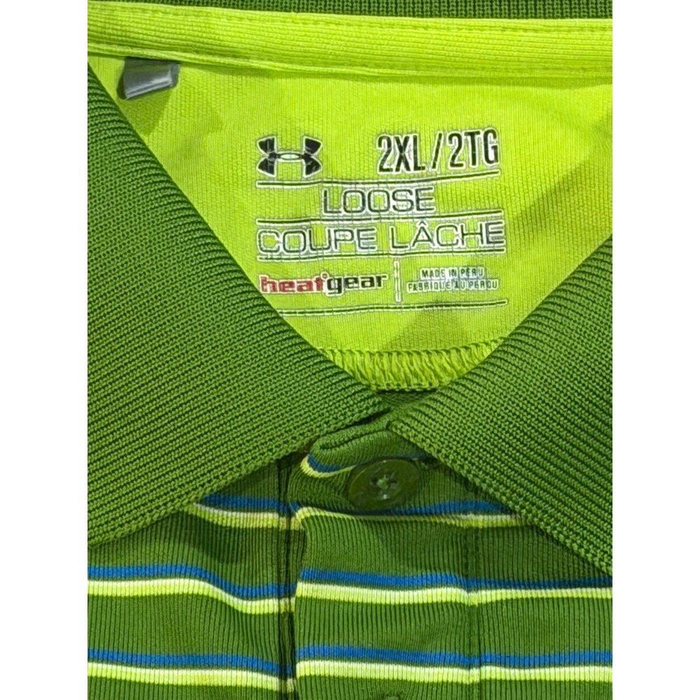 Under Armour Mens 2XL Green Striped HeatGear Loose Fit Golf Polo Shirt - Picture 2 of 6